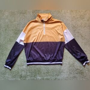 Quarter Zip Sweatshirt Long Sleeve Color Block Baggy